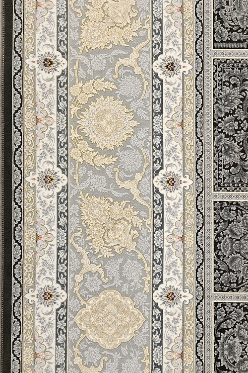 فرش هنری کاشان با طراحی اسپیناس ذغالی و جزئیات 1500 شانه