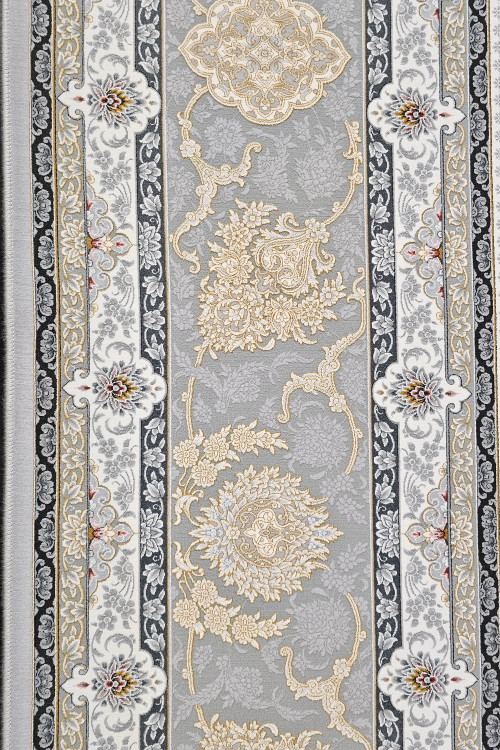 نمای جزئیات بافت فرش ماشینی با الگوی اسپیناس ذغالی، 1500 شانه