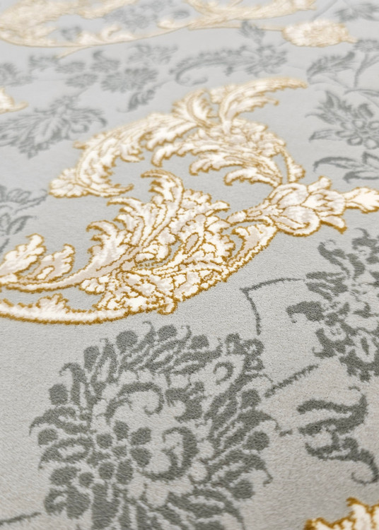 «Azimzadeh Kashan 1200shane termeh silver gold print carpet»