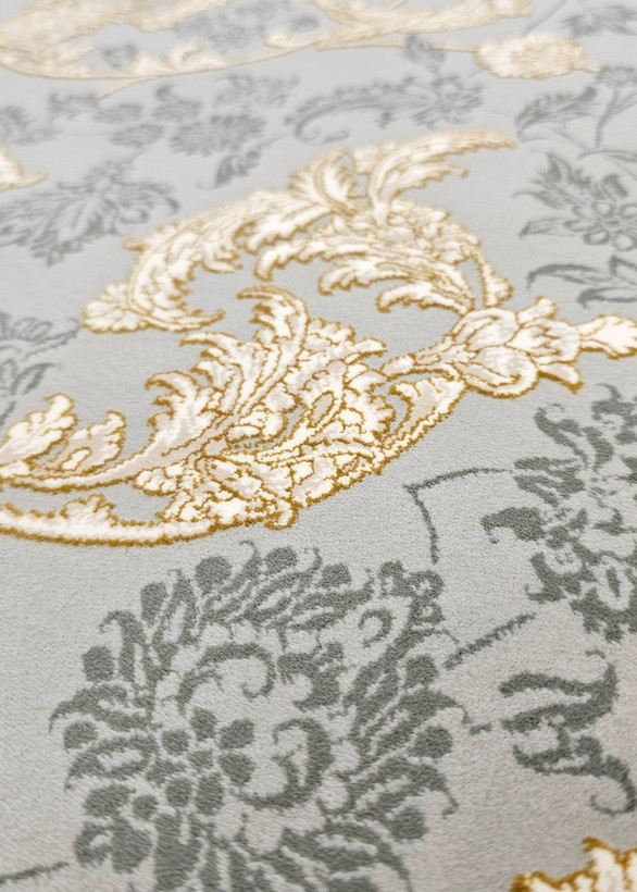 «Azimzadeh Kashan 1200shane termeh silver gold print carpet»