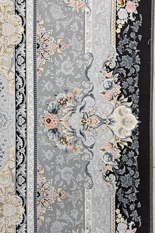 فرش هنری کاشان با الگوی ویکتوریا ذغالی و جزئیات دقیق 1500 شانه