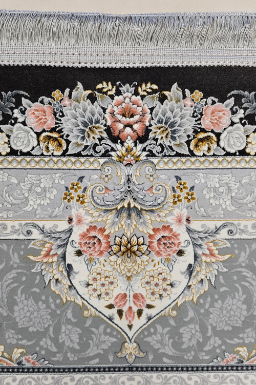 تصویر نمایشی از فرش ویکتوریا ذغالی با تکنیک بافت 1500 شانه