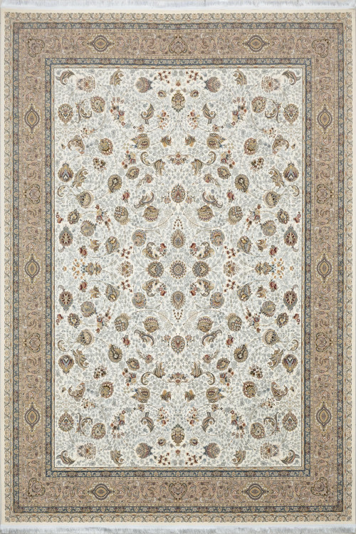 فرش 1600 شانه خاطره کویر کاشان نقشه افشان سلطنتی کرم سفید، با طراحی زیبا و بافت دقیق