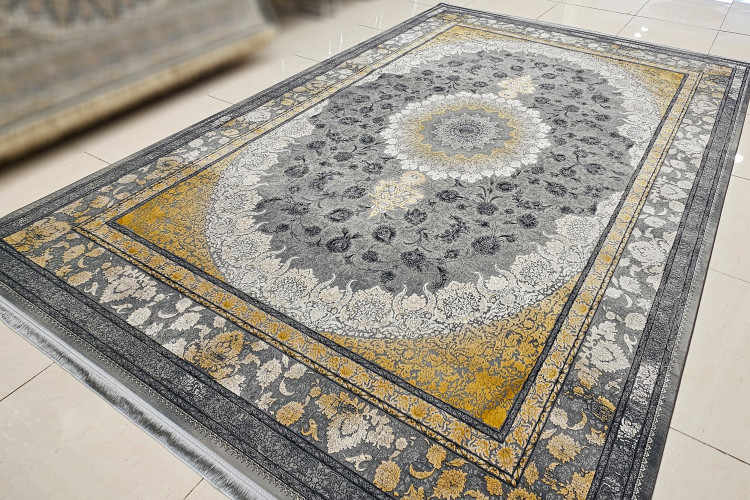 نمای نزدیک از گوشه فرش رستا فیلی وینتیج، بافت تمیز و الیاف اکریلیک هیتست شده.