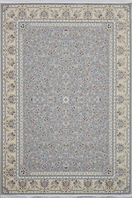 فرش 1200 شانه عظیمزاده کاشان با نقشه میجان نقرهای، طراحی شیک و بادوام.