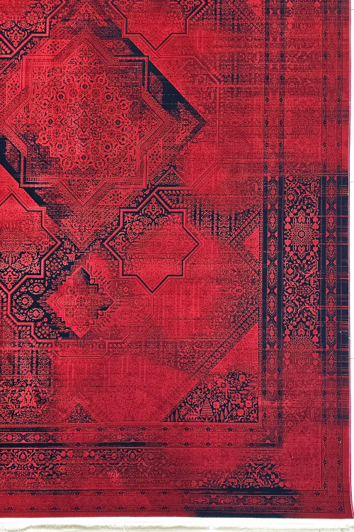 نمای نزدیک از بافت دقیق فرش نقشه وینتیج 1801 لاکی، مناسب دکوراسیون مدرن.