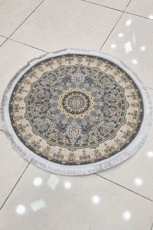 فرش دایرهای 1 متری مدل درین فیلی، ایدهآل برای استفاده در گوشهها و زیر گلدان.