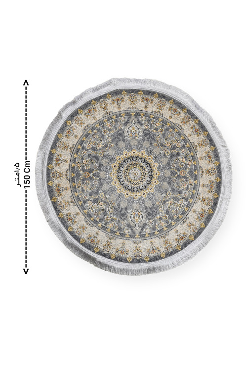 فرش دایرهای 1.5 متری مدل درین فیلی با طراحی برجسته و رنگ فیلی جذاب.