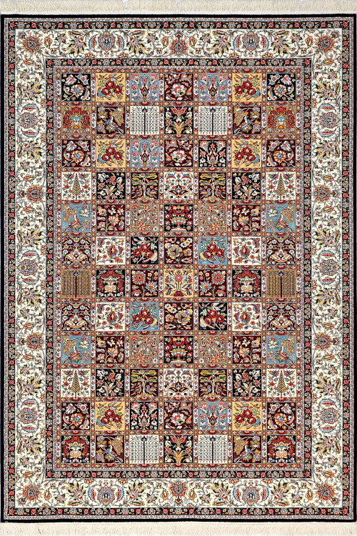 «فرش 700 شانه ستاره کویر یزد I85 سرمهای طرح خشتی»