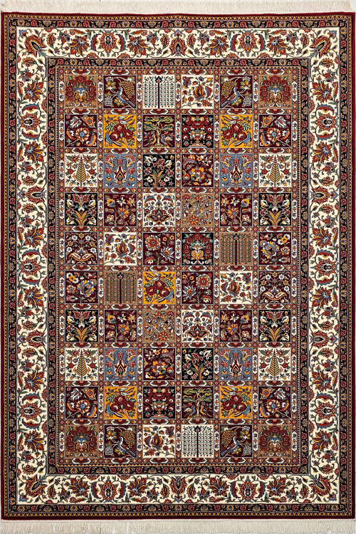 «فرش 500 شانه ستاره کویر یزد I085 طرح خشتی – رنگ لاکی»