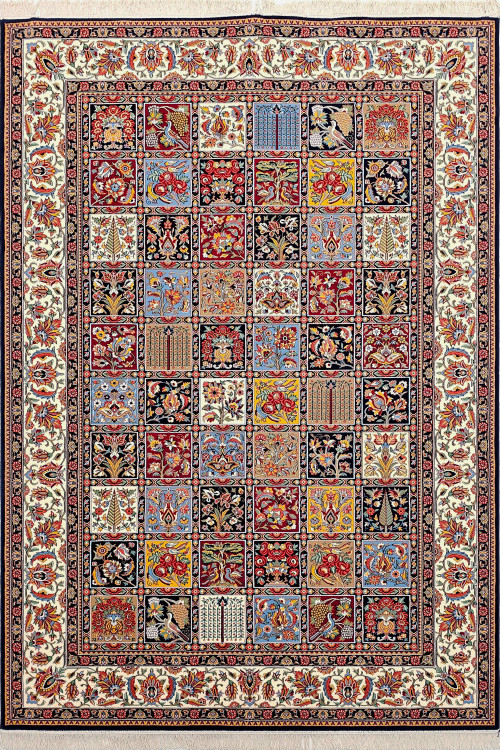 «فرش 500 شانه ستاره کویر یزد I085 سرمهای – نمای کامل فرش»