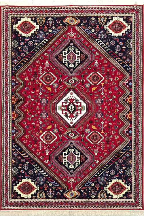 «فرش 500 شانه ستاره کویر یزد V003 لاکی – طرح کلاسیک خشتی»