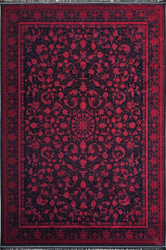 فرش 1200 شانه عظیمزاده، نقشه آنیتا سرمه ای لاکی با رنگهای گرم و بافت باکیفیت.