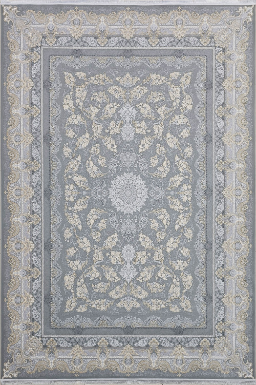 فرش ماشینی ماه نشان کاشان با نقشه ساتین سیلور طلکووب و 1500 شانه