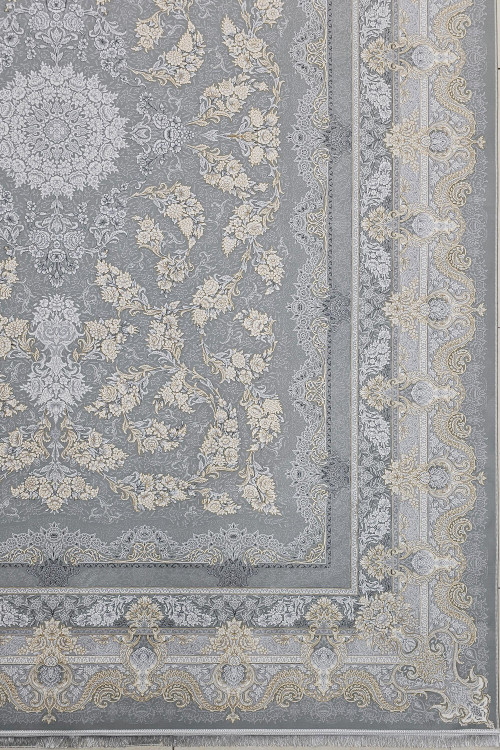 تصویر فرش ماه نشان کاشان با الگوی ساتین سیلور طلاکوب در 1500 شانه