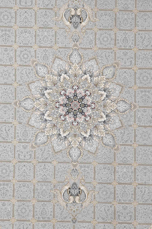 تصویر دکوراتیو فرش کاشان با طراحی اسپیناس ذغالی و کیفیت 1500 شانه