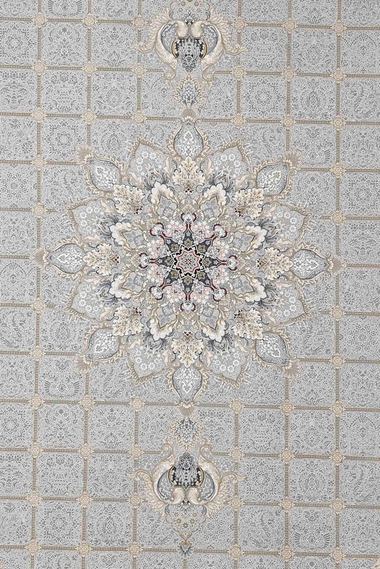 تصویر دکوراتیو فرش کاشان با طراحی اسپیناس ذغالی و کیفیت 1500 شانه