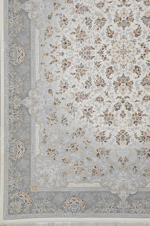 تصویر دکوراتیو فرش کاشان با طراحی جورجینا کرم و کیفیت 1500 شانه