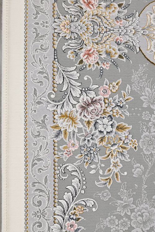 فرش هنری کاشان با نقشه جورجینا کرم و بافت دقیق 1500 شانه