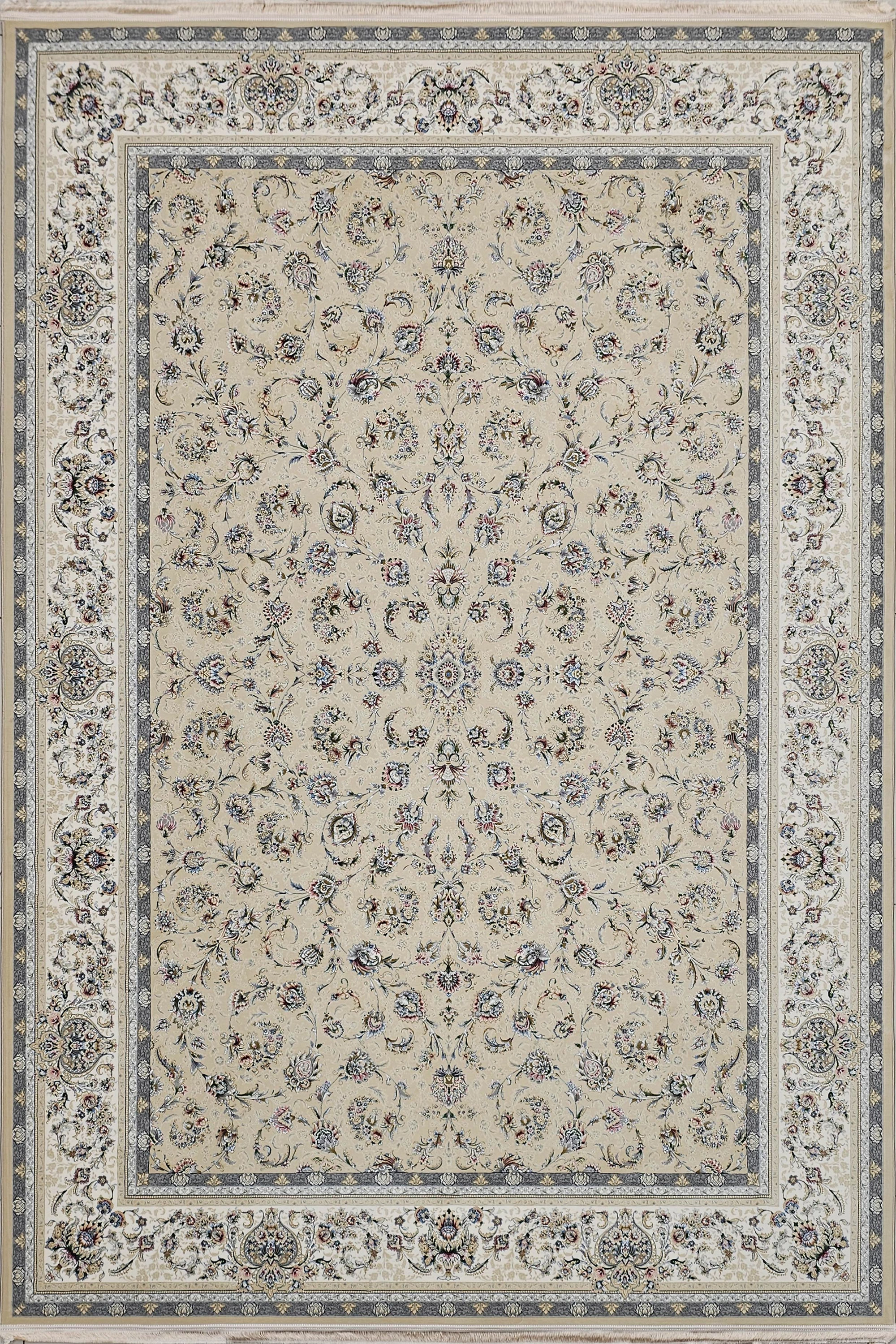 نمای نزدیک از فرش 1200 شانه افشان طوبی نسکافه‌ای عظیم زاده کاشان با طرحی ظریف و دستبافت‌نما