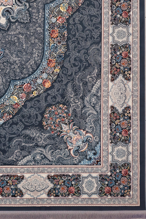 نمای نزدیک از رنگ خاص دلفینی و بافت لطیف فرش