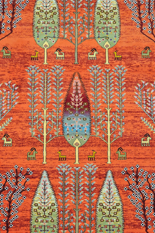 فرش زیبا با طرح افشان و رنگ روناسی گرم