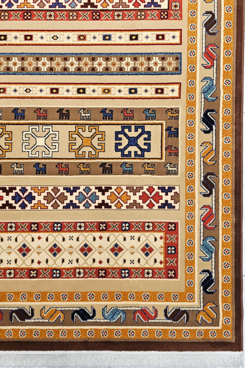 گلیمفرش W390 با زمینه نقرهای و طرح هندسی