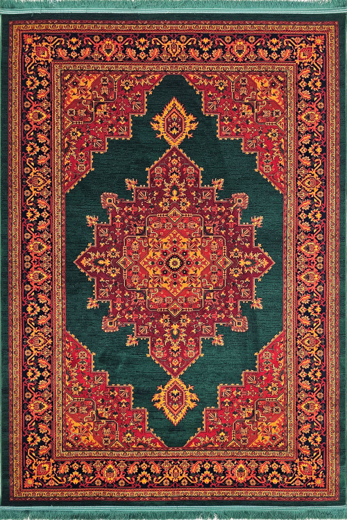 فرش مرینوس طرح قشقایی سبز | نقوش ایرانی فرش