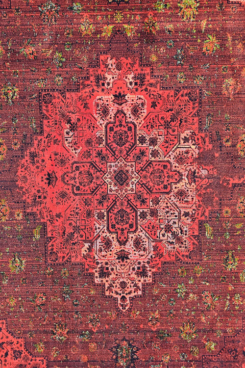 فرش ترنج دار پتینه شده لاکی سبک دستبافت | مناسب دکوراتیو مینیمال