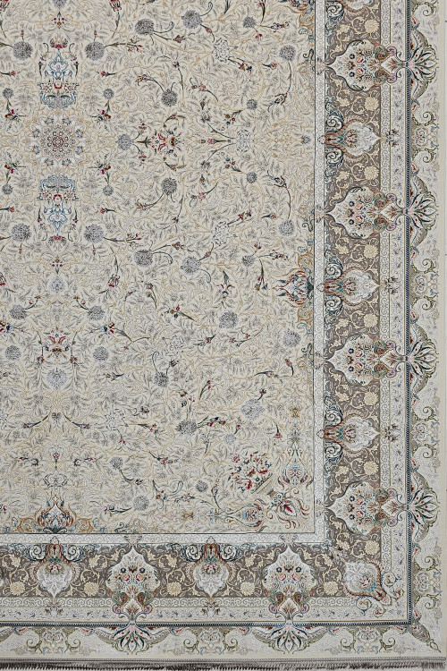 نمای کامل فرش سیندخت رنگ کرم از کلکسیون فردوس قیطران