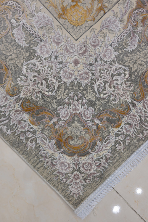 بافت دقیق فرش قیطران مدل ویدا با زمینه کرم