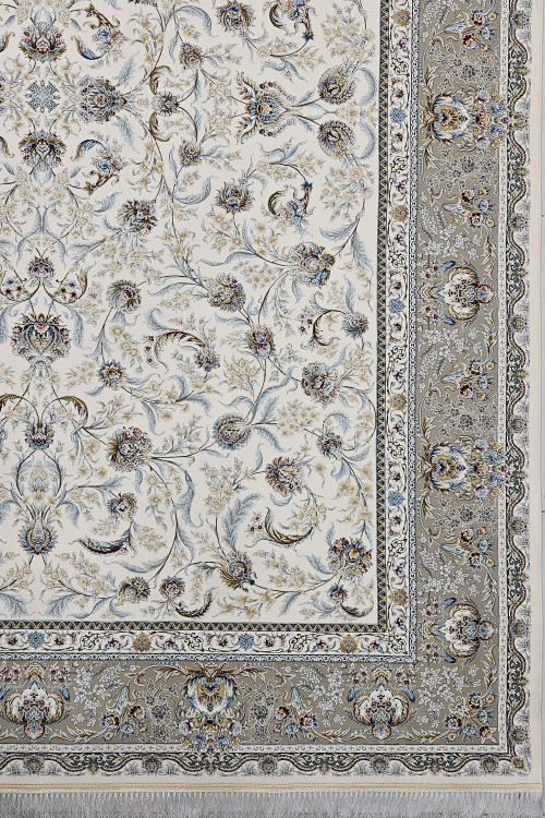 نمای کامل فرش چکاوک کرم در فضای پذیرایی کلاسیک