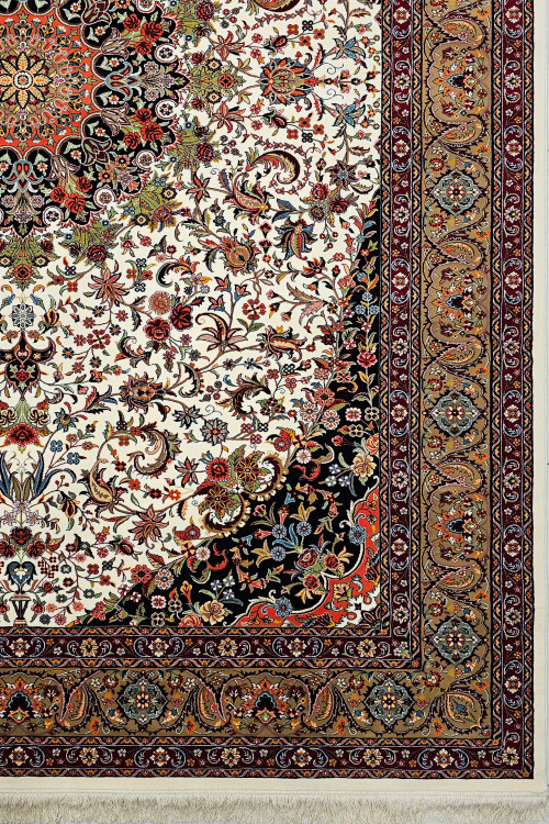 فرش سنتی کرم رنگ با گلبوته ایرانی نقشه N082