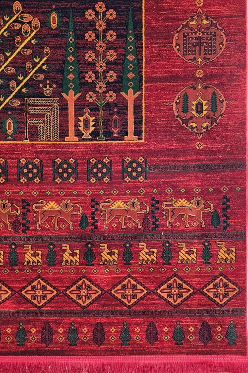 نمای کامل فرش سنتی بلوچی با رنگ روناسی اصیل