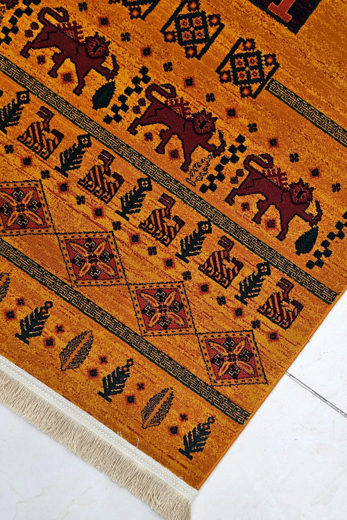 فرش tribal ایرانی مرینوس با نقش بلوچی و رنگ عسلی