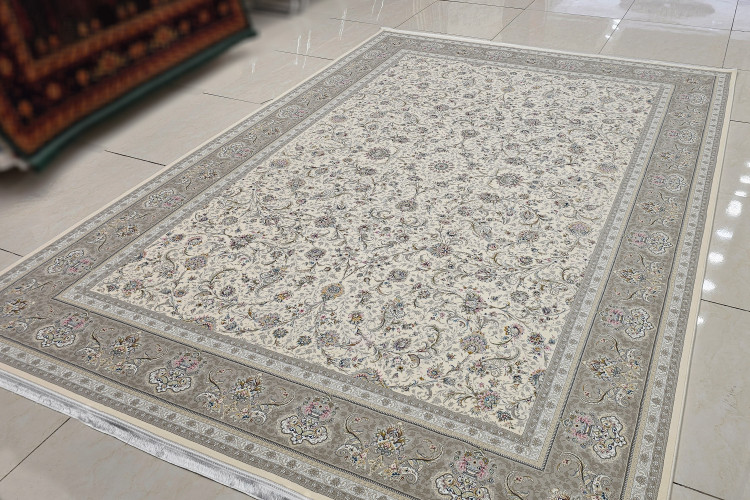 فرش زارا کرم در پذیرایی با مبلمان روشن