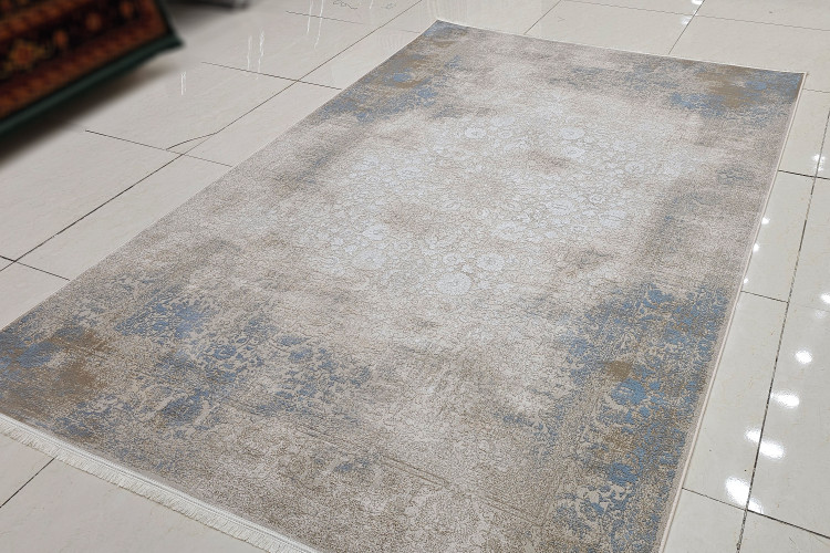 فرش ماشینی با طراحی پتینه برای دکوراسیون سفید-چوبی