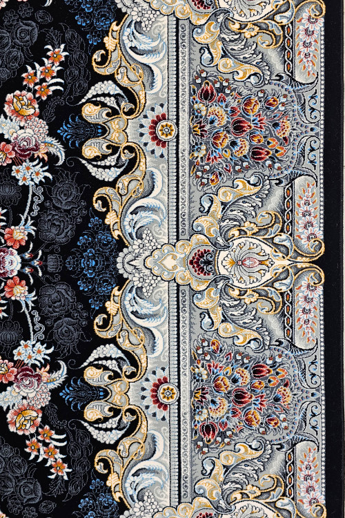 طراحی افشان نقشهای سنتی روی زمینه سرمهای فرش