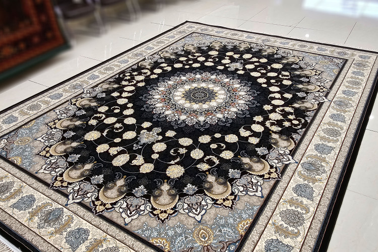 فرش ماشینی سرمه ای 700 شانه Jam Kashan – لبه فرش و گوشه ها