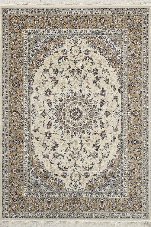 «فرش 700 شانه زمرد مشهد نقشه لچک و ترنج کرم 2100 تراکم»