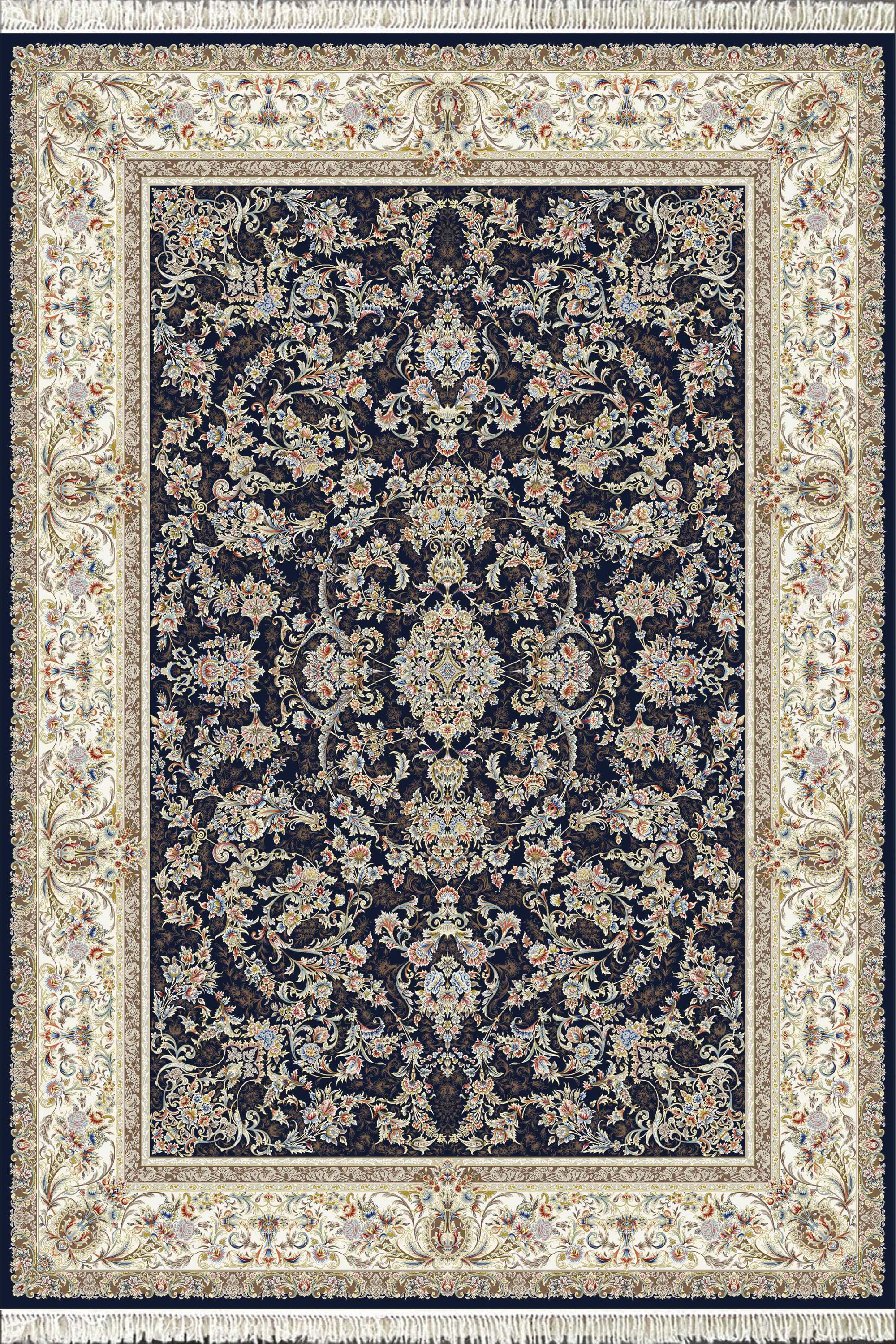 فرش 1200 شانه ایلیا نگین تهران نقشه محتشم سرمه‌ای با تراکم 3600 و ضخامت بالا