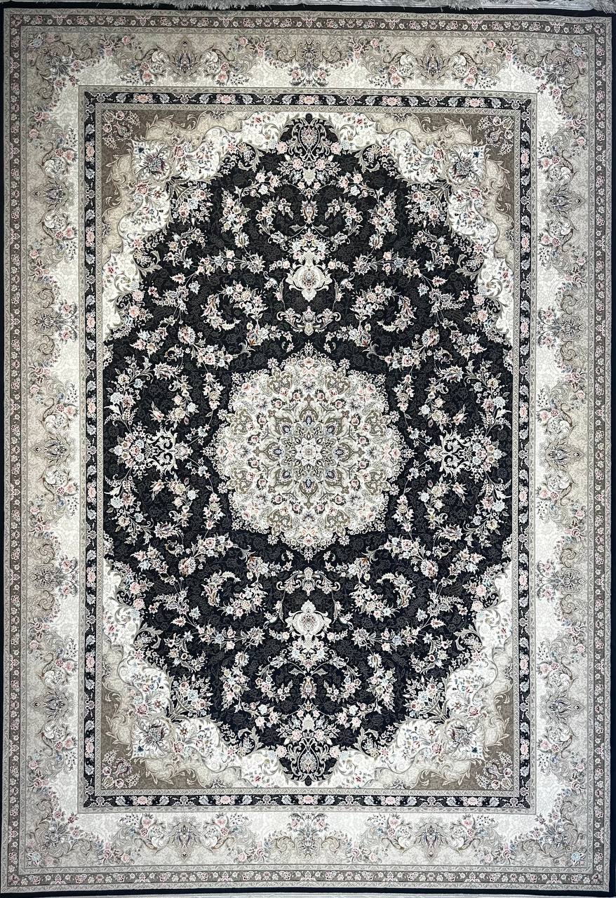 فرش 1200 شانه ایلیا نگین تهران نقشه افشار سرمه‌ای با تراکم 3600 و ضخامت بالا