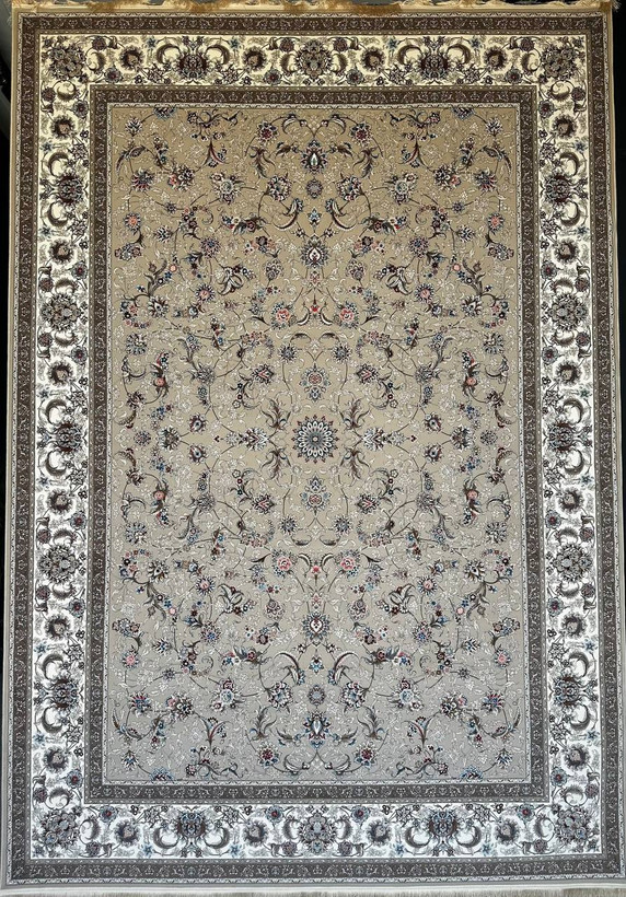 فرش 1200 شانه ایلیا نگین تهران نقش زرگل صدفی با تراکم 3600 و ضخامت بالا