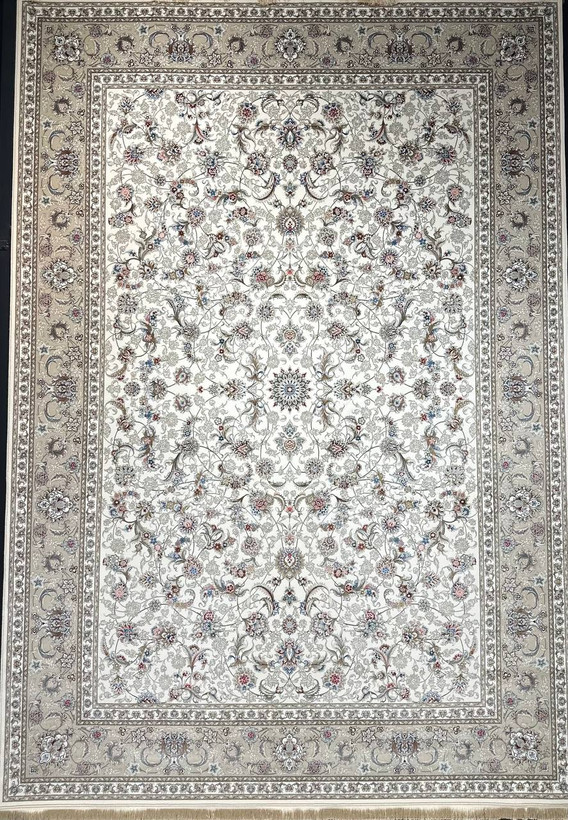 فرش 1200 شانه ایلیا نگین تهران نقش زرگل کرم با تراکم 3600 و ضخامت بالا