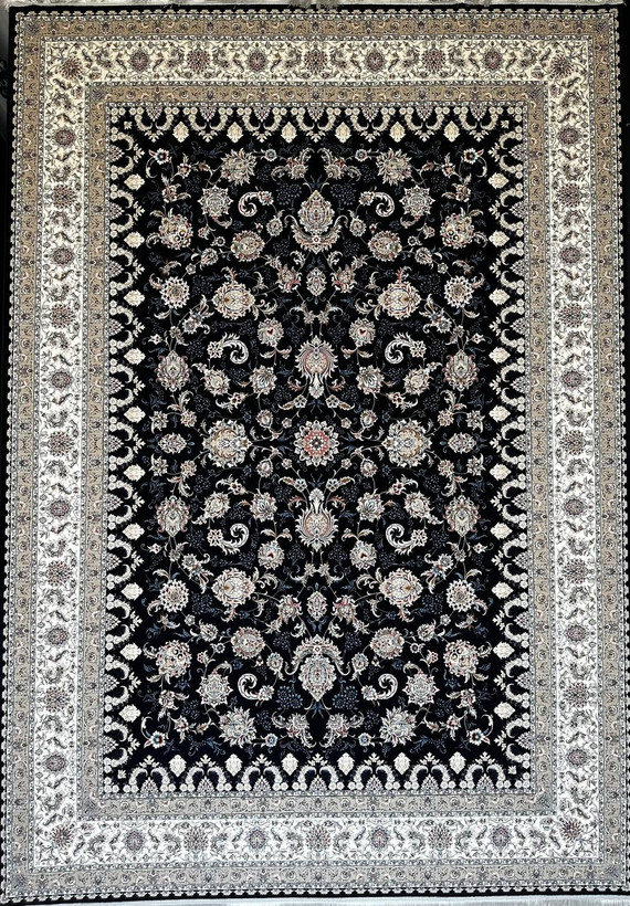 فرش 1200 شانه ایلیا نگین تهران نقش نگار سرمهای با تراکم 3600 و ضخامت بالا