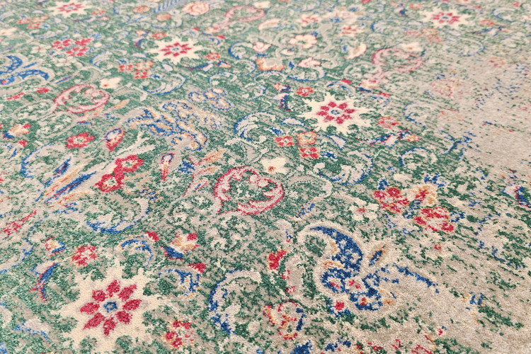 ریشه و کناره فرش سلطان آبادی سبز پتینه هرمان قالین ivlhk rhgdk