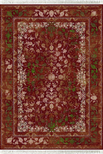 فرش 700 شانه جم کاشان نقشه تابان لاکی ۱۰۰٪ اکریلیک تراکم ۲۵۵۰ ضخیم – رنگ لاکی و طرح شیک