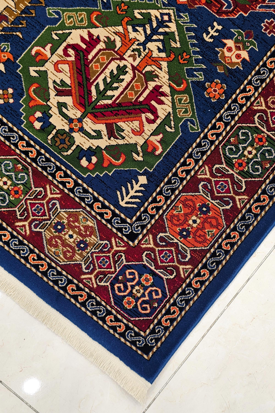 فرش ماشینی زمرد مشهد ژیوان 15302 آبی 410 شانه اکریلیک