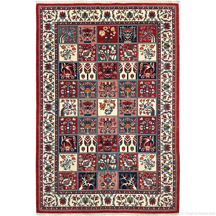 فرش ماشینی زریندلان مدل WF2770 با طرح خشتی بختیاری و رنگ لاکی